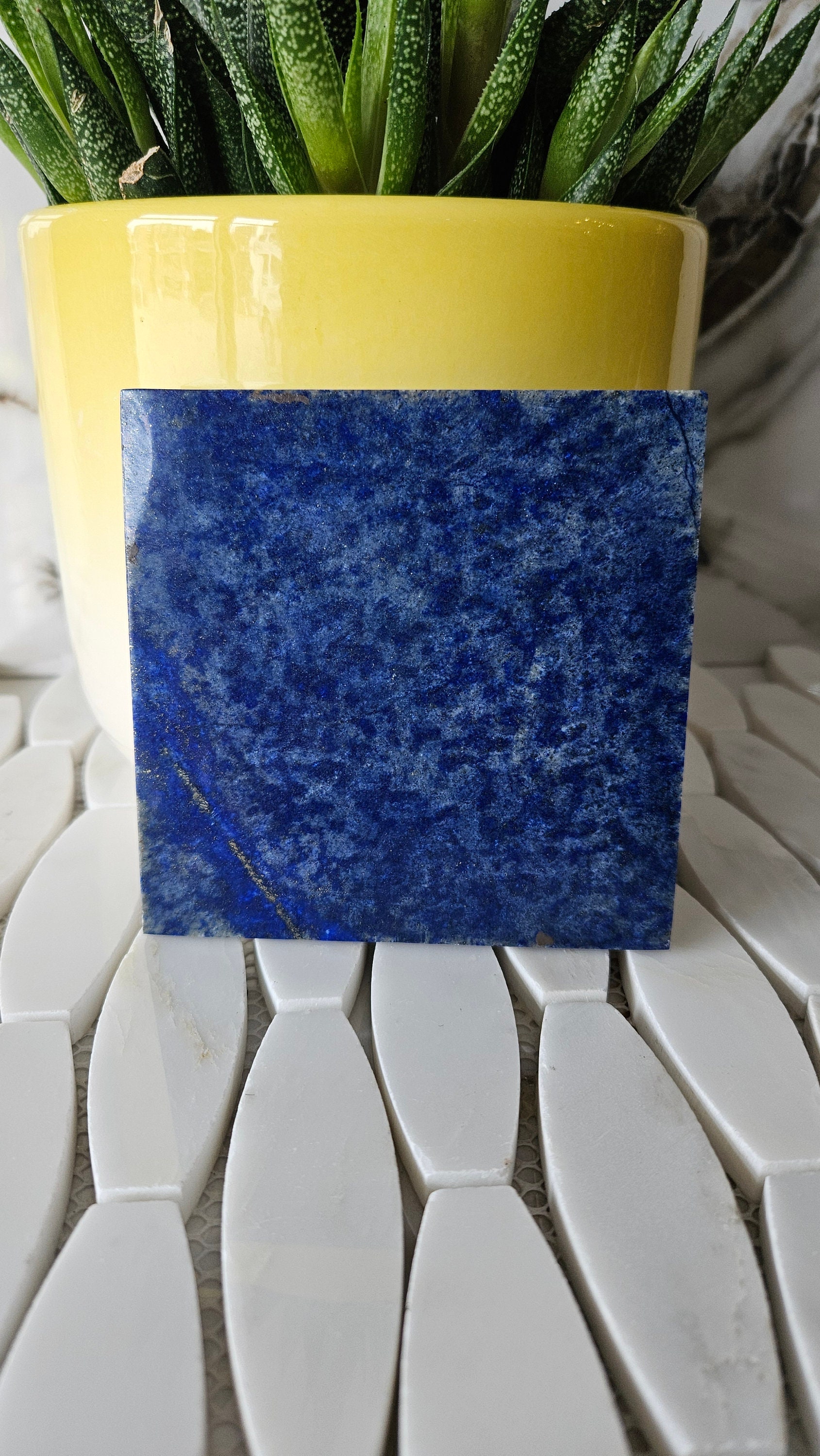 10x10 cm Stone Sided Tile | A+++ Lapis Lazuli, Desk Accessories, Pyrite slab, Femininity, Metaphysical stone, Crystal Gifts, Grounding
